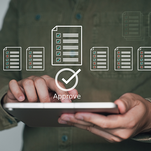 Administrator reviewing facility policy approvals and version control on m1Facility dashboard