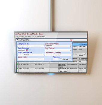 Touch screen monitor board for real-time work order display
